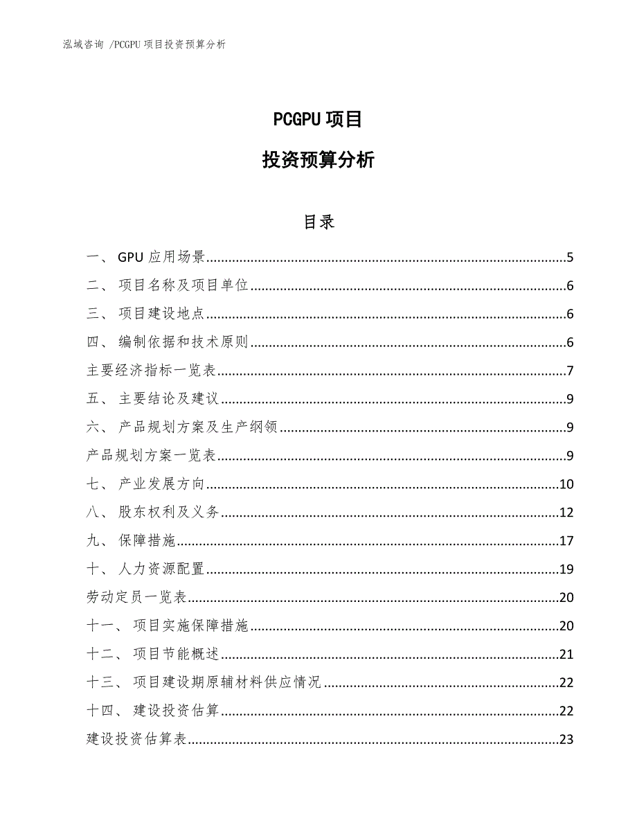 PCGPU项目投资预算分析-模板_第1页