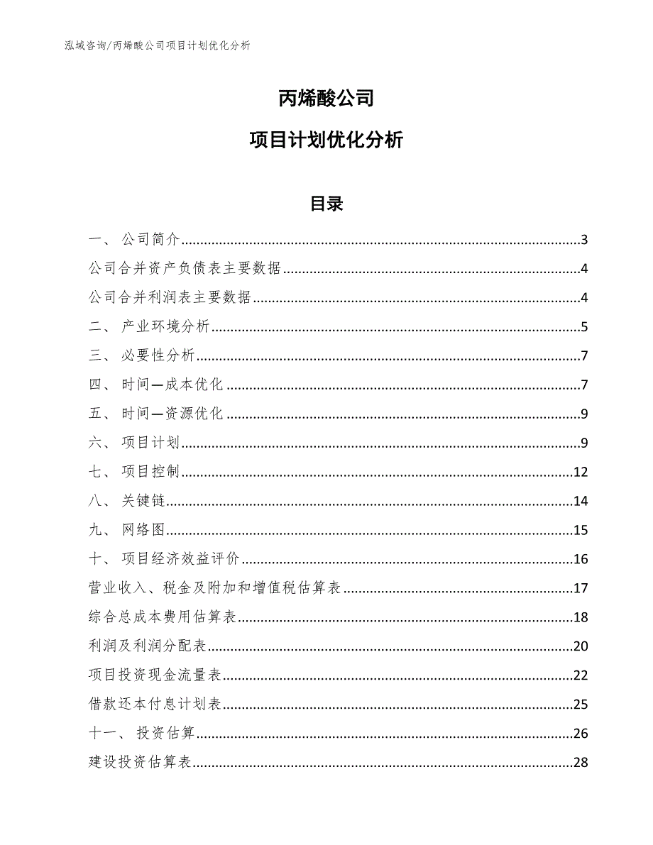 丙烯酸公司项目计划优化分析_第1页