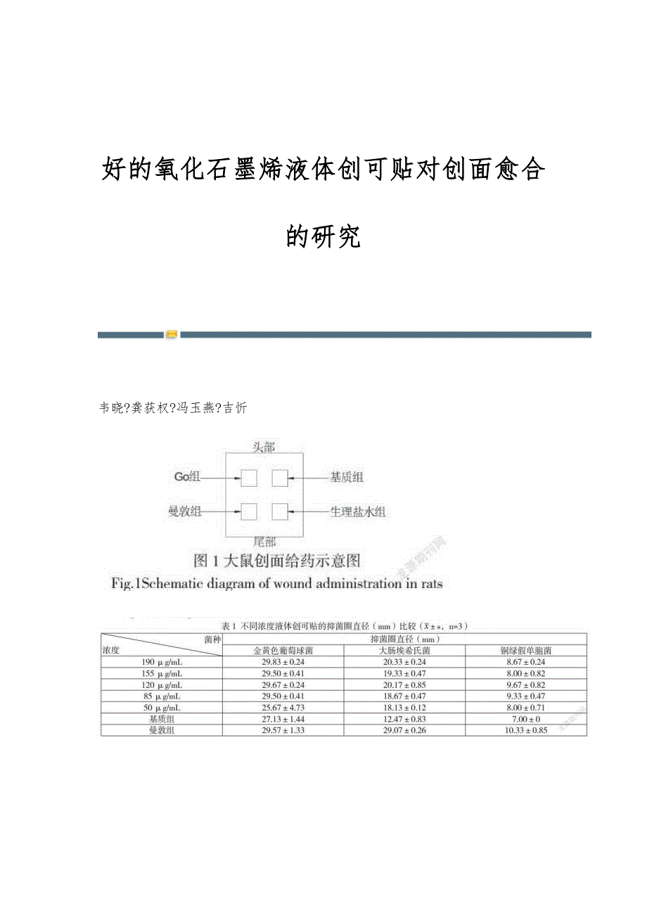 好的氧化石墨烯液体创可贴对创面愈合的研究_第1页