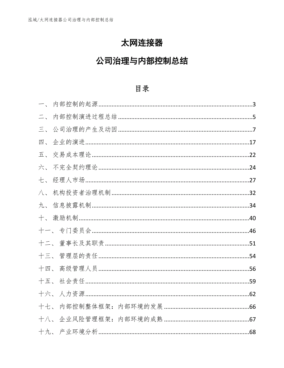 太网连接器公司治理与内部控制总结_第1页