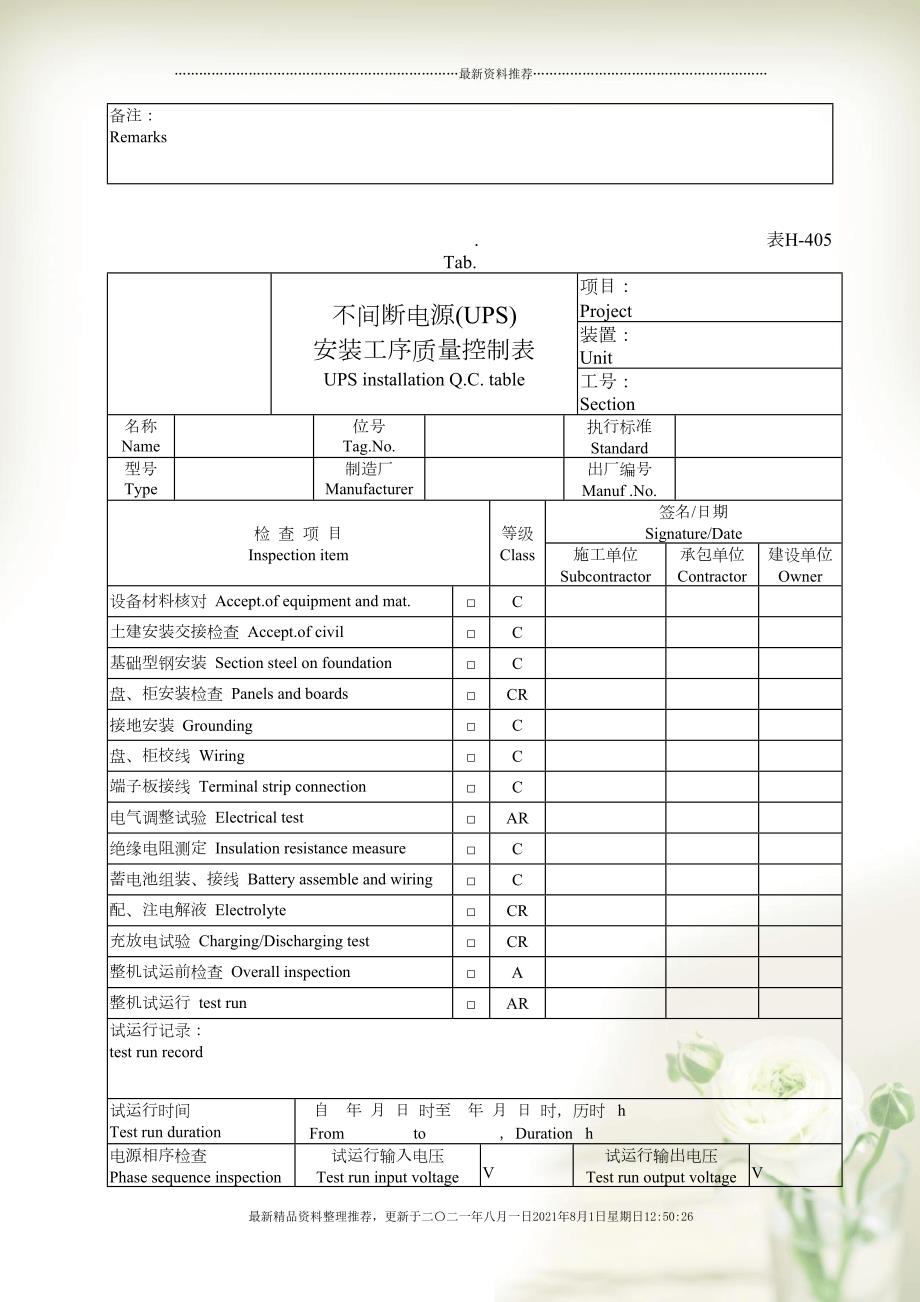 化工施工验收电气仪表表格(共61页doc)_第4页