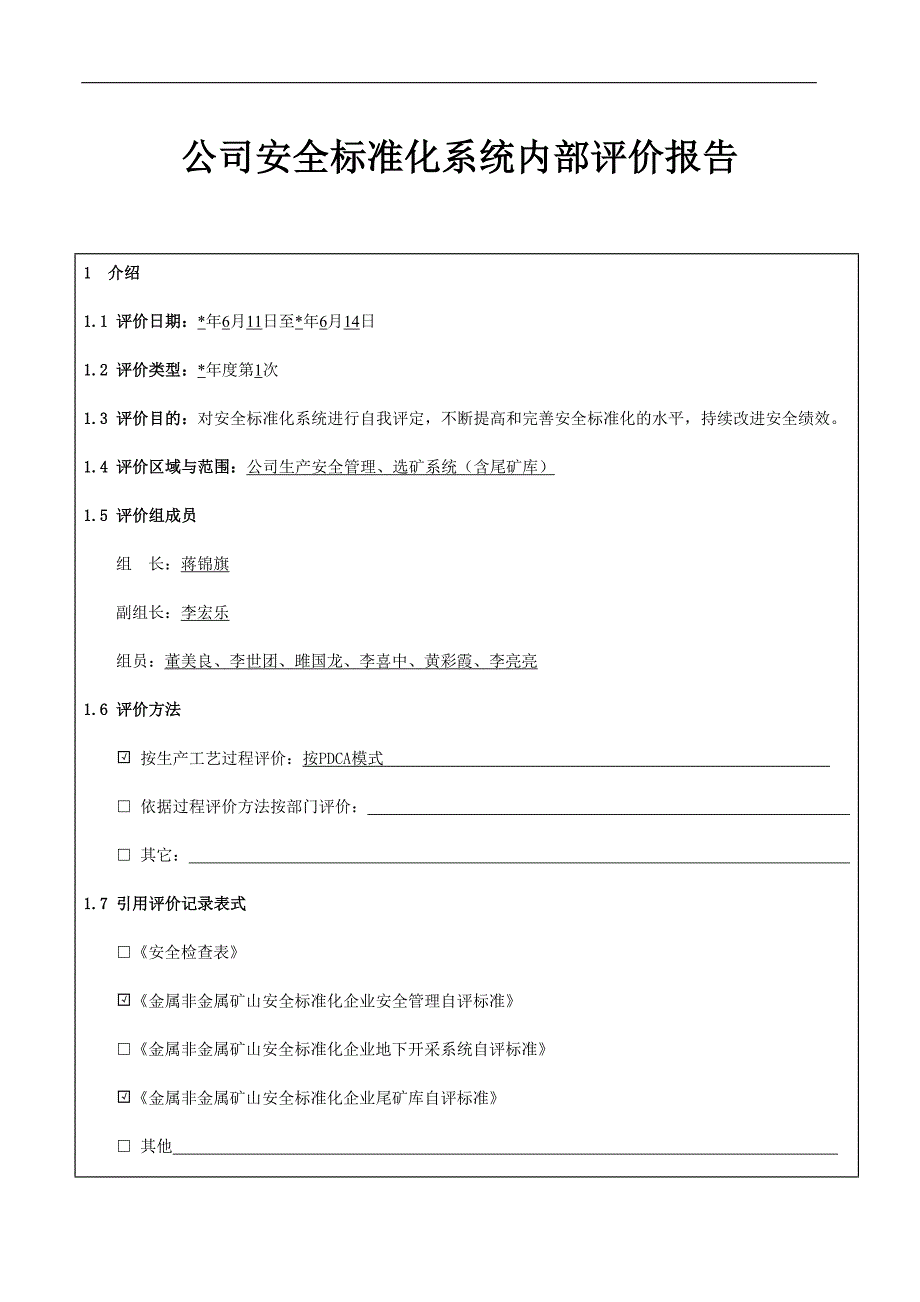 公司安全标准化系统内部评价报告_第1页