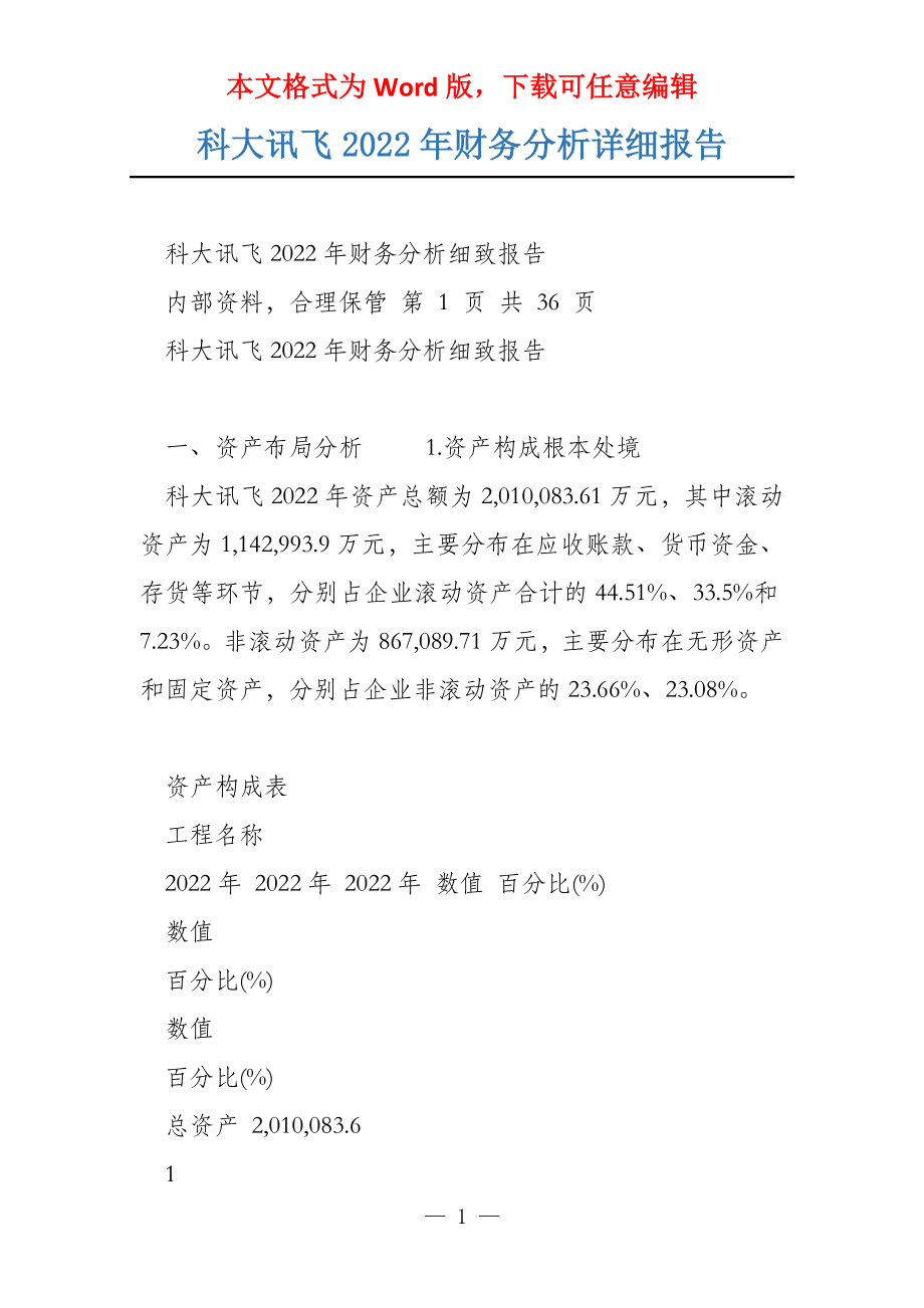 科大讯飞2022年财务分析详细报告_第1页