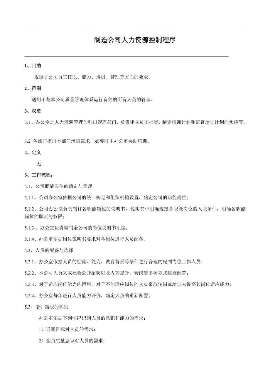 制造公司人力资源控制程序_第1页