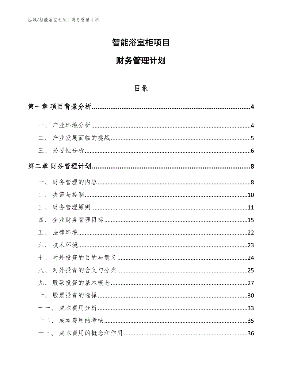 智能浴室柜项目财务管理计划_第1页