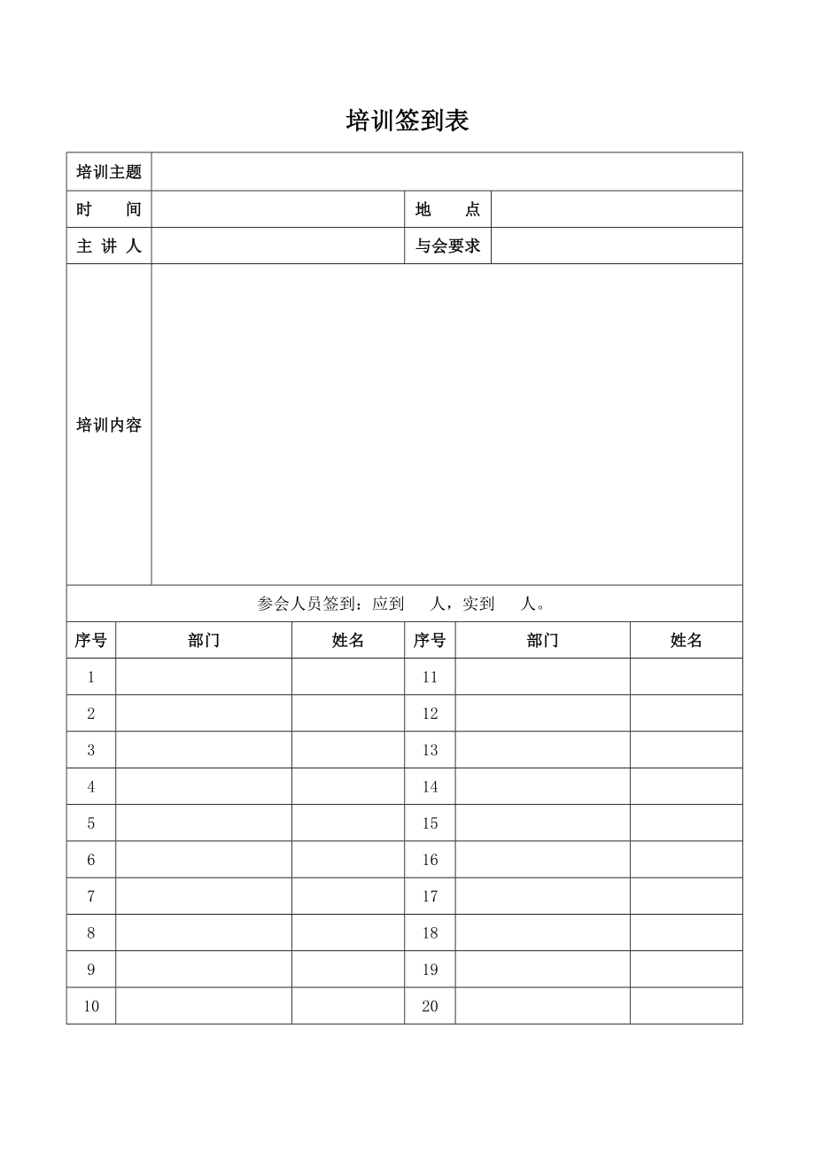 单位公司员工培训签到表模板_第4页