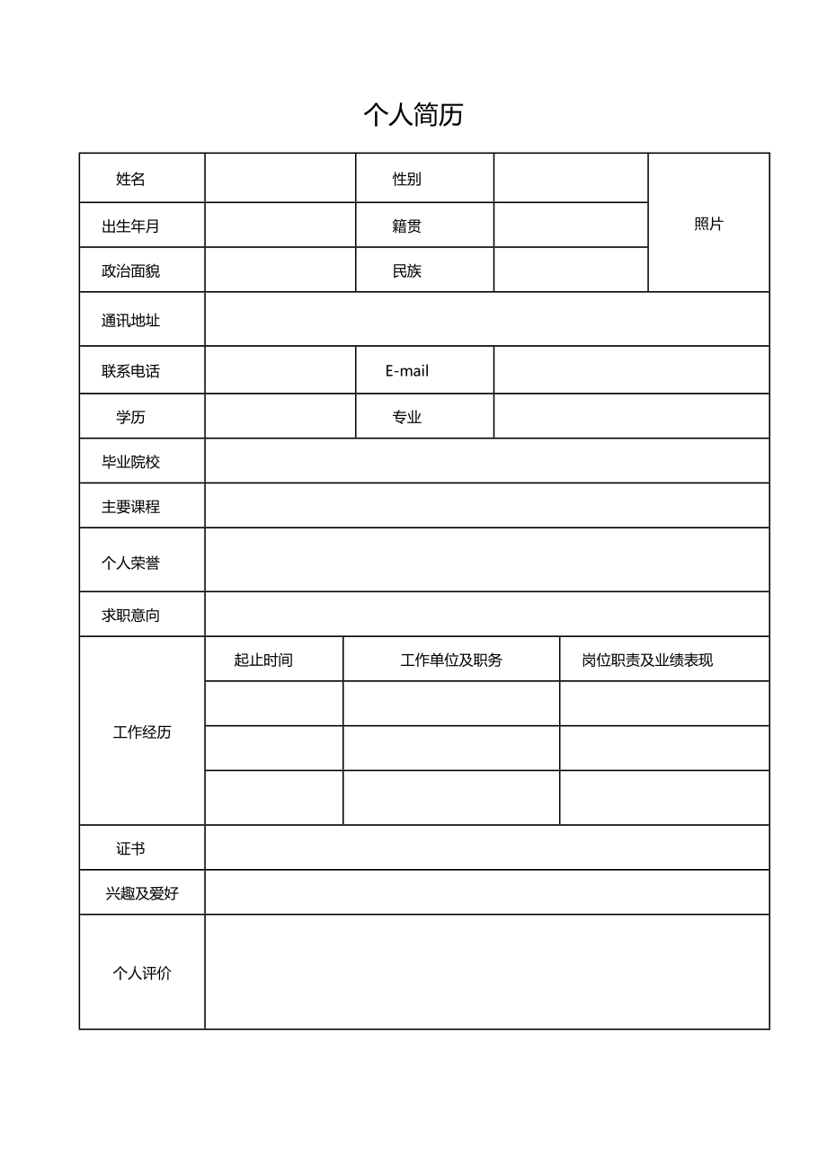 大学生个人简历表格空白模板通用_第2页