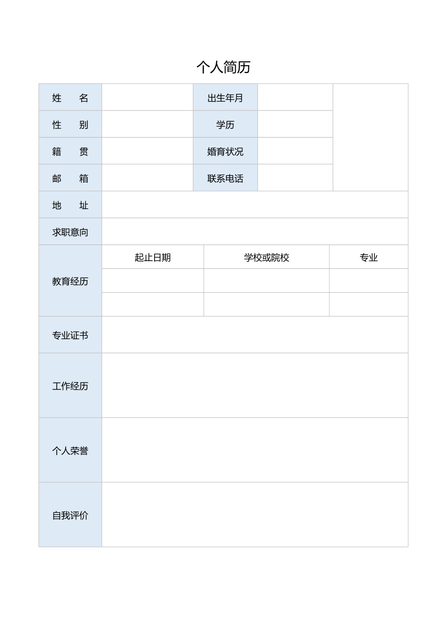 大学生个人简历表格空白模板通用_第3页