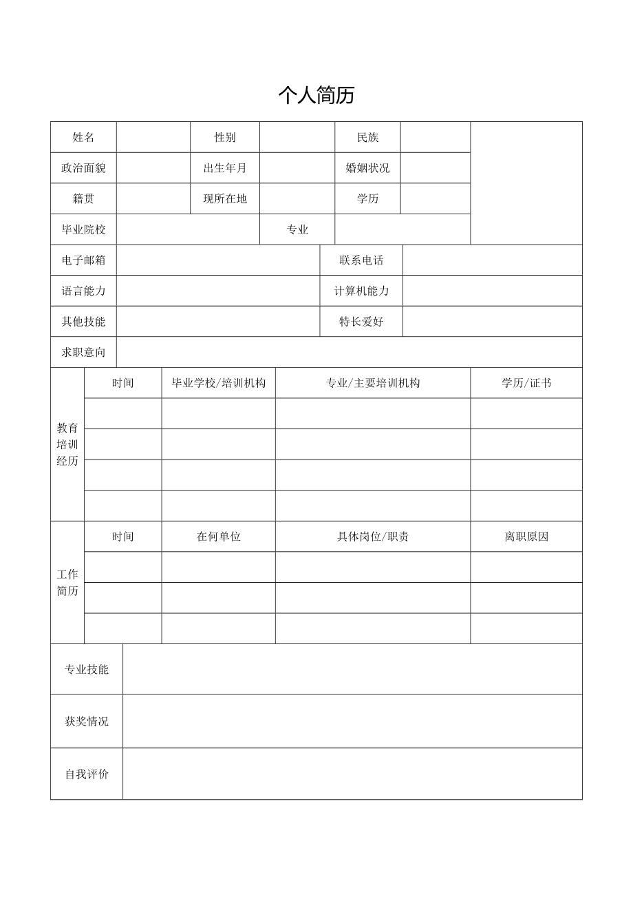 大学生个人简历表格空白模板通用_第4页