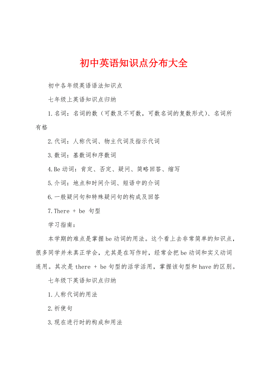 初中英语知识点分布大全_第1页