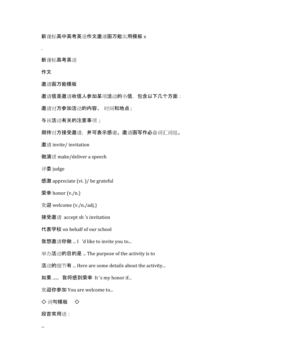 新课标高中高考英语作文邀请函万能实用模板x_第1页
