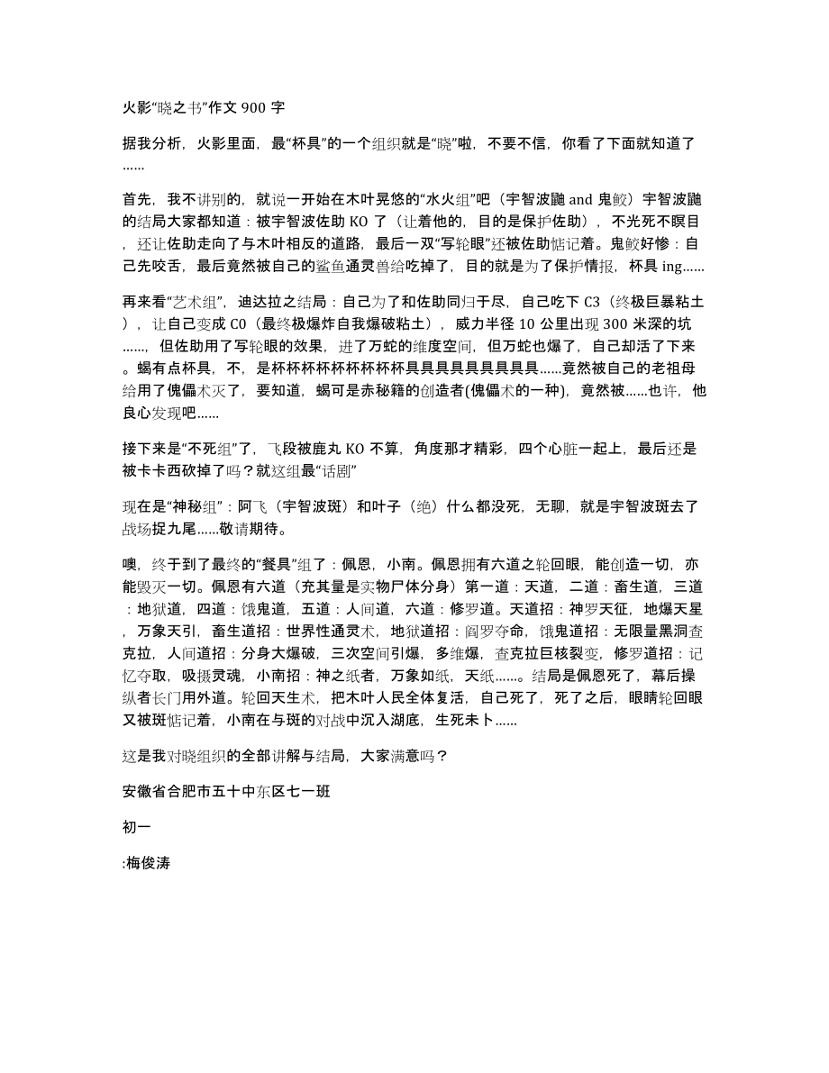 火影“晓之书”作文900字_第1页