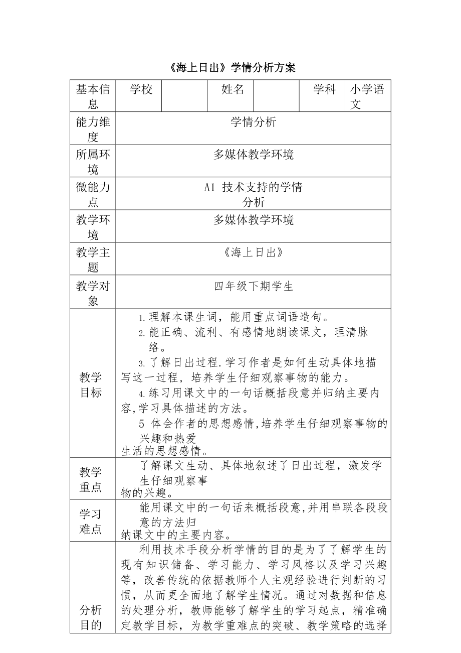 A1-技术支持的学情分析海上日出学情分析方案_第1页