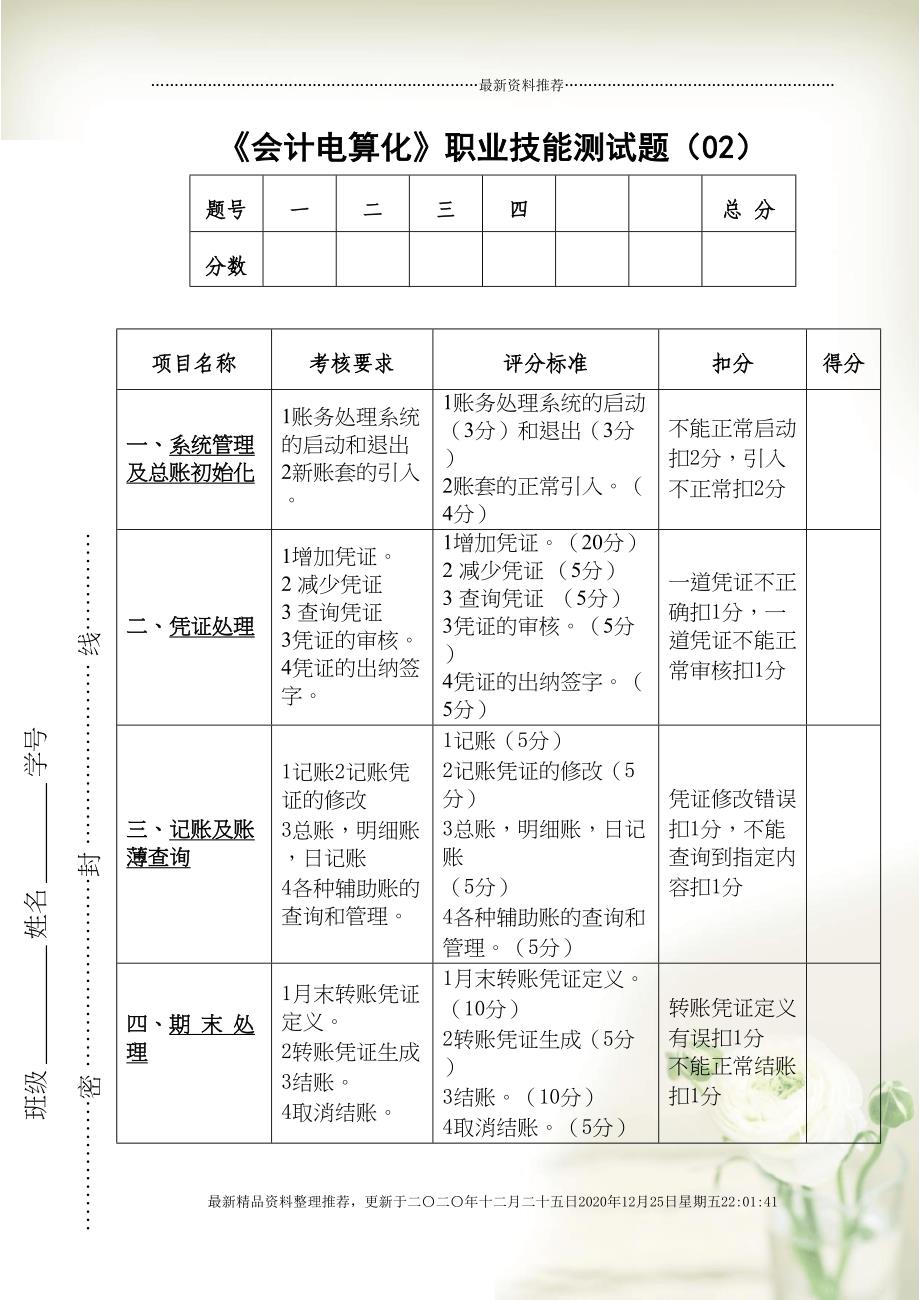 《会计电算化》职业技能测试题(02)(13页DOC)_第1页