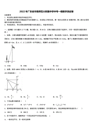 2022年广东省华南师范大附属中学中考一模数学试题(含答案解析）