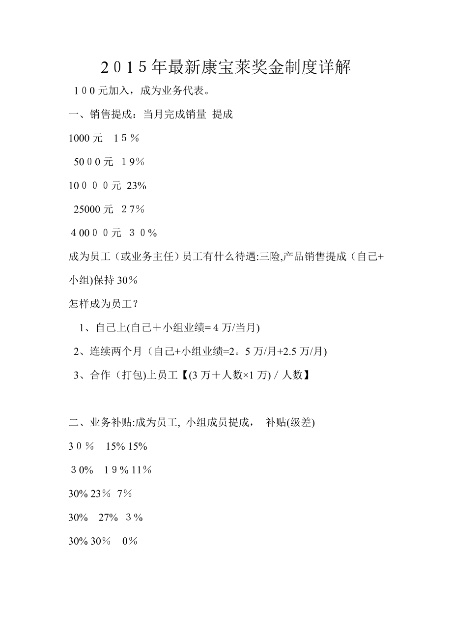 2015年最新康宝莱奖金制度详解【可编辑范本】_第1页