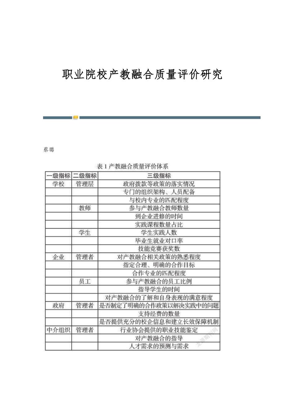 职业院校产教融合质量评价研究_第1页