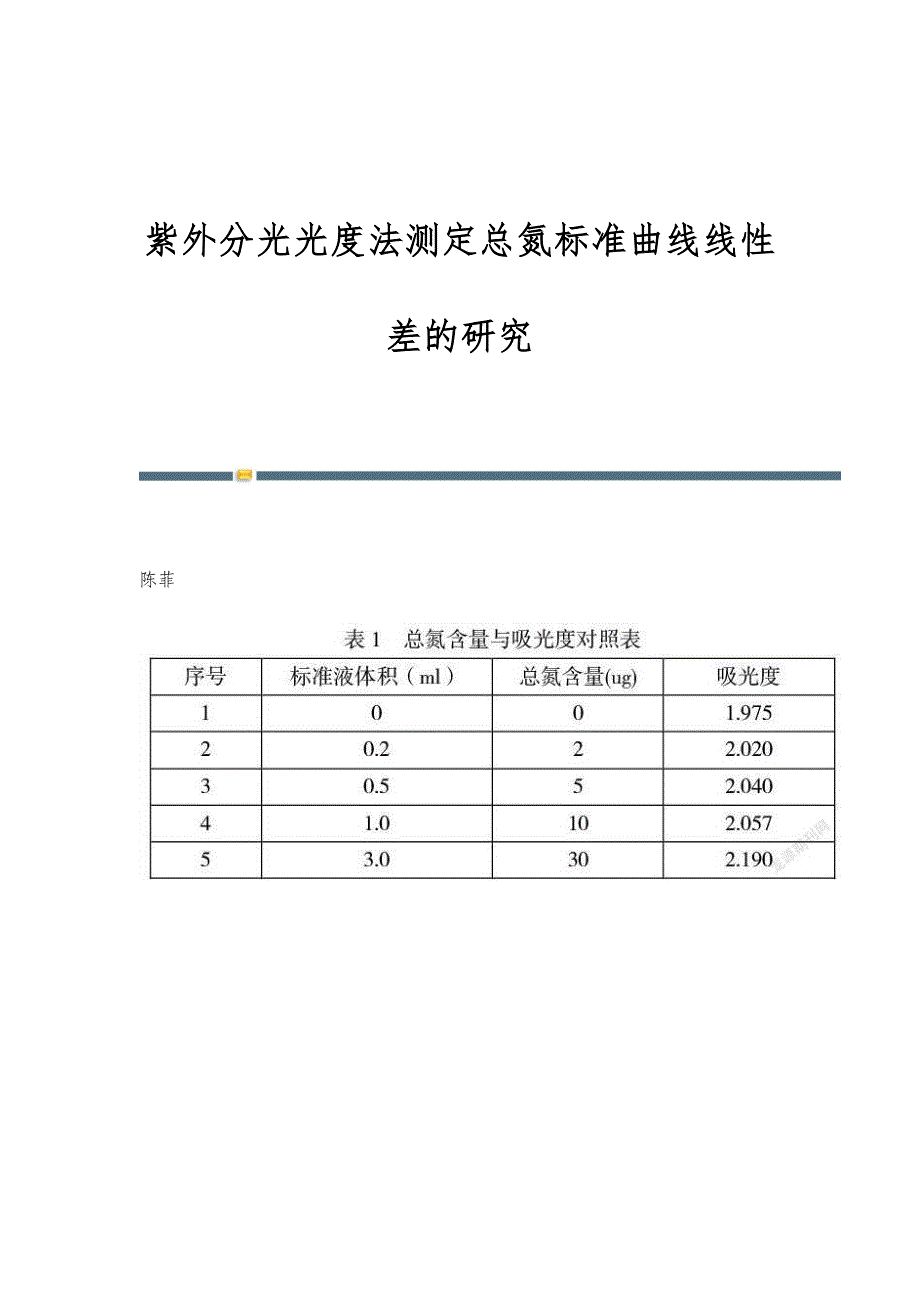 紫外分光光度法测定总氮标准曲线线性差的研究_第1页