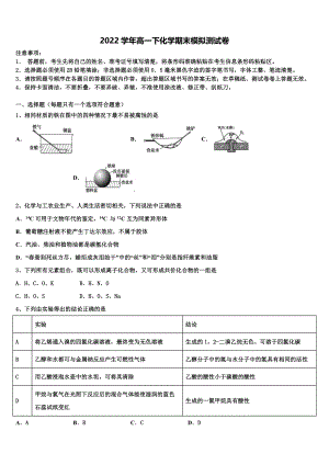 2022年广东省广州市重点初中高一化学第二学期期末监测模拟试题(含答案解析）
