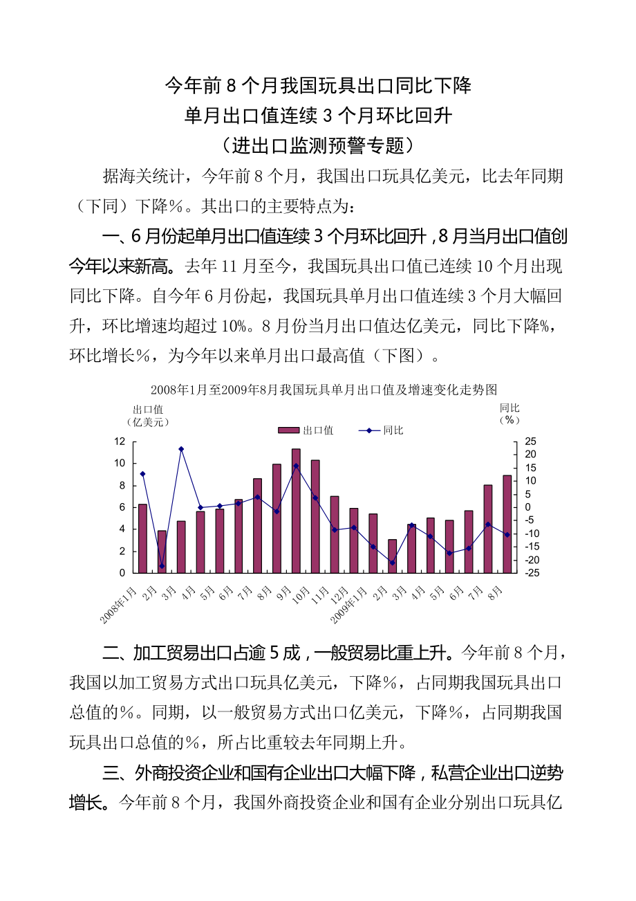 今年前8个月我国玩具出口同比下降_第1页