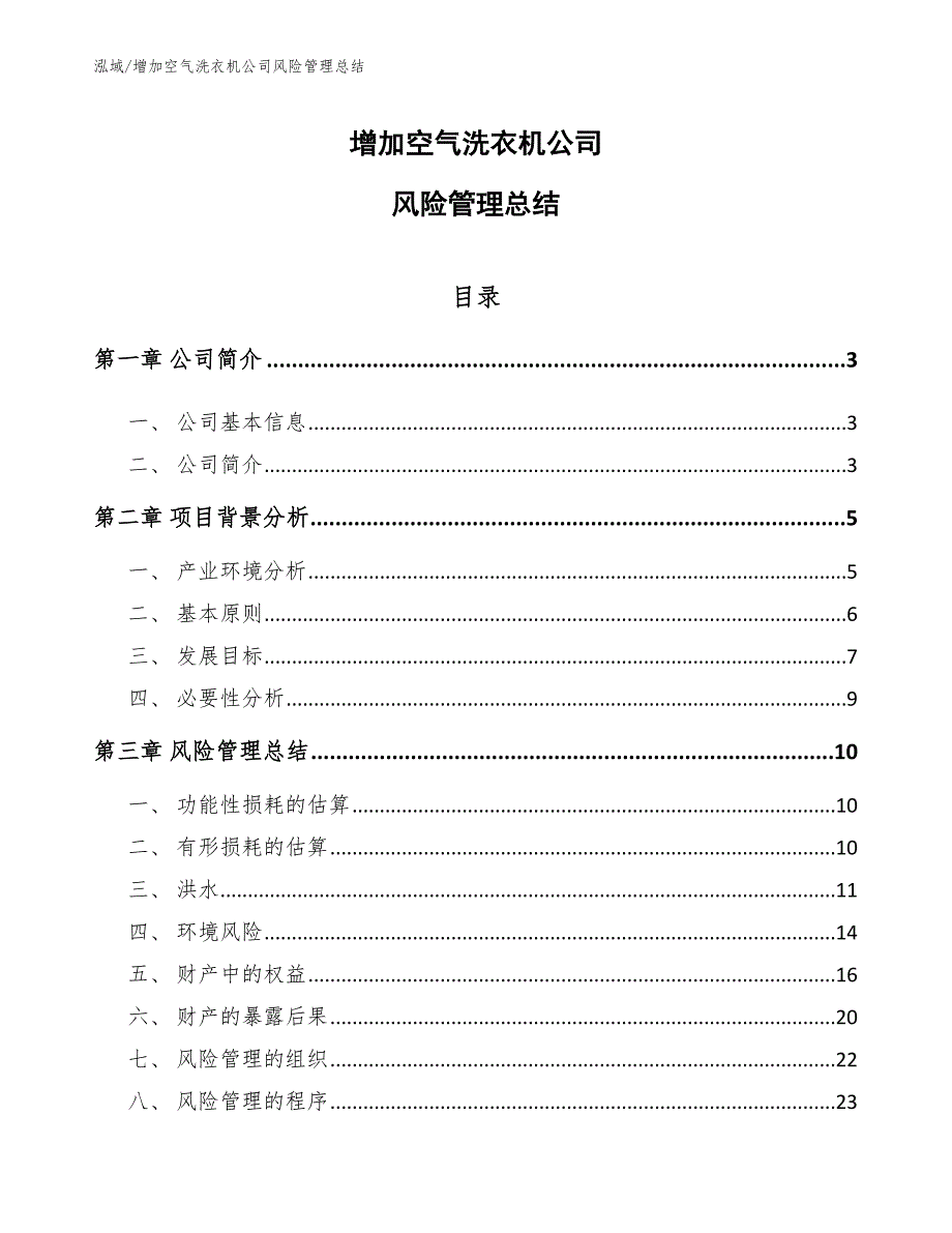 增加空气洗衣机公司风险管理总结_第1页