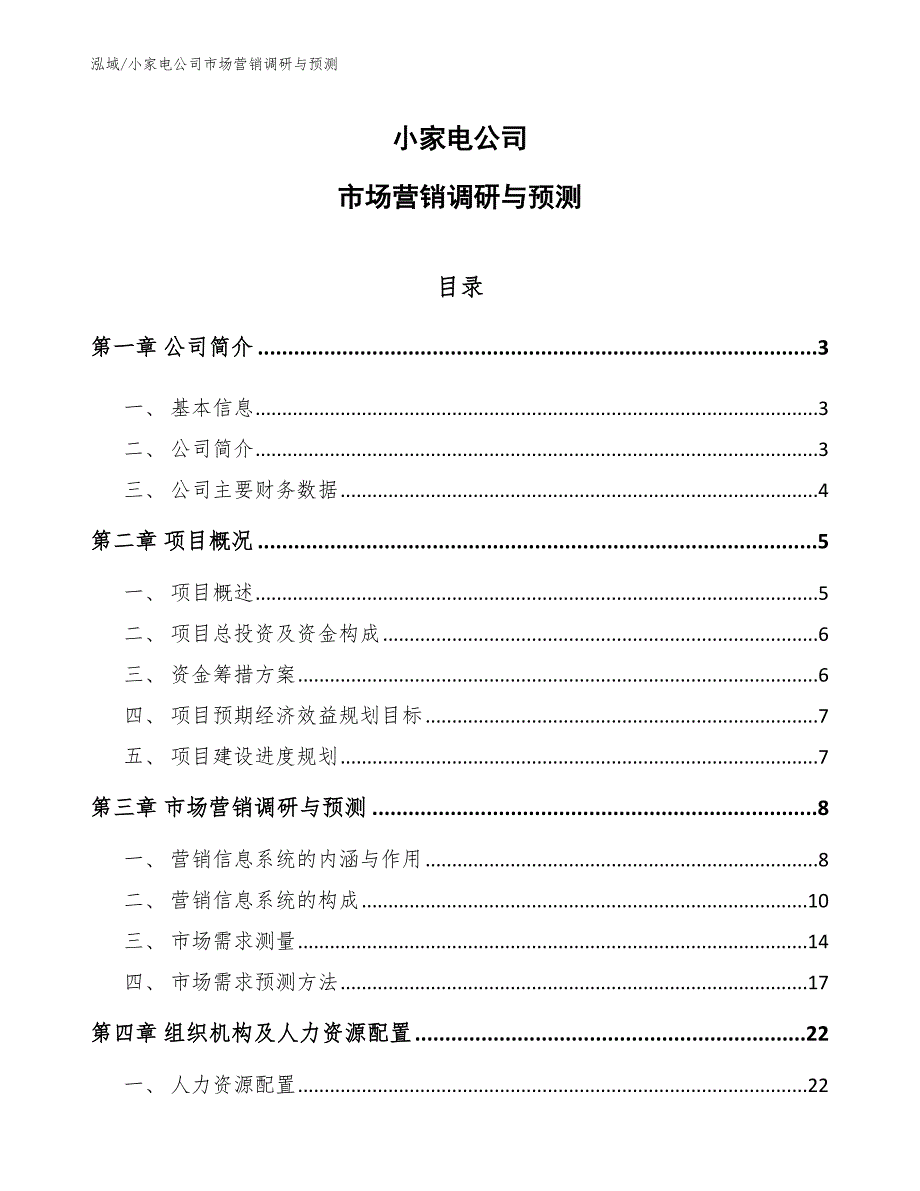 小家电公司市场营销调研与预测_第1页