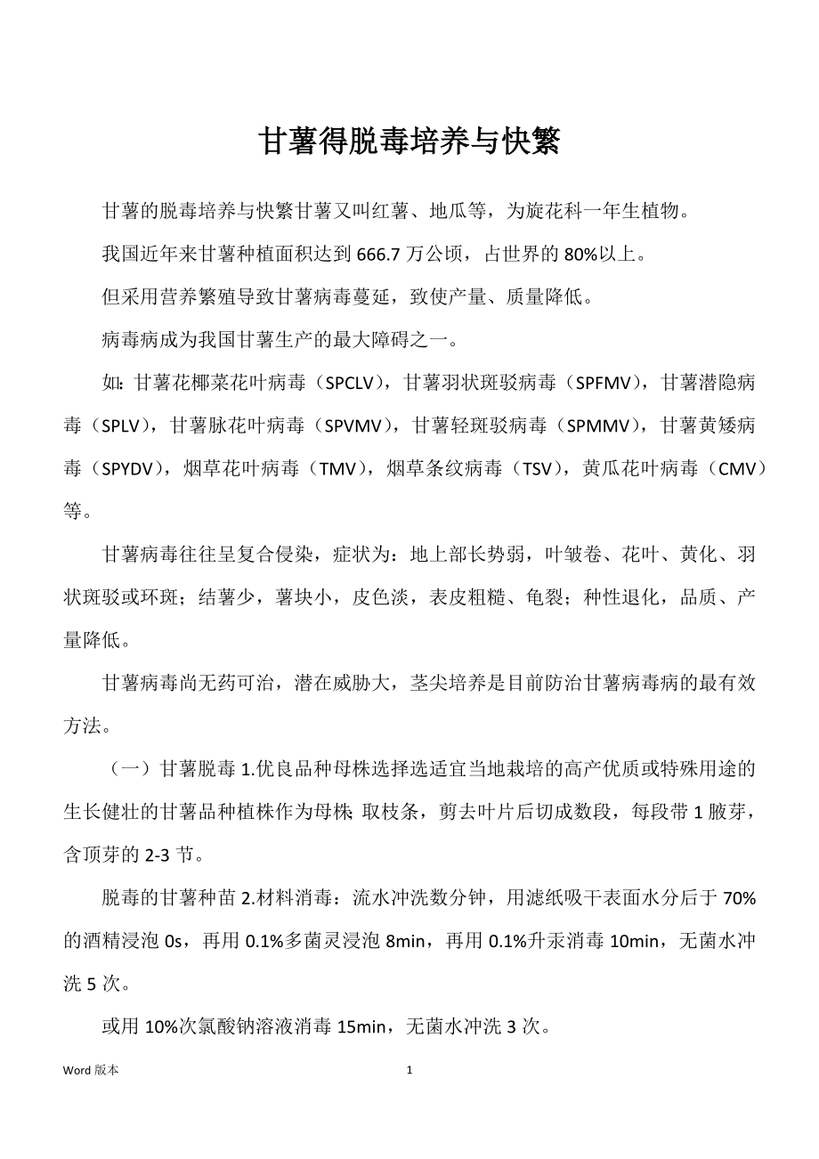 甘薯得脱毒培养与快繁_第1页