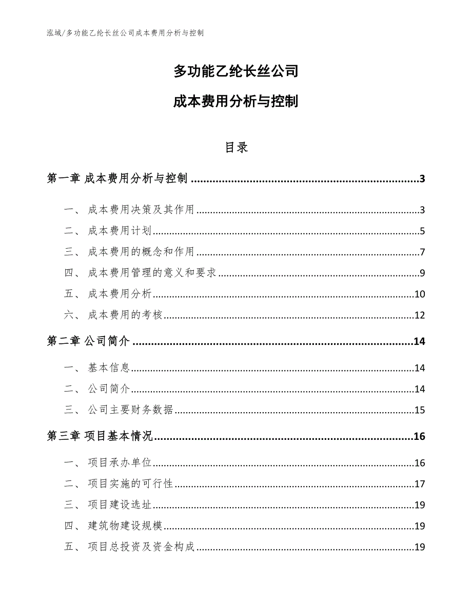 多功能乙纶长丝公司成本费用分析与控制【参考】_第1页