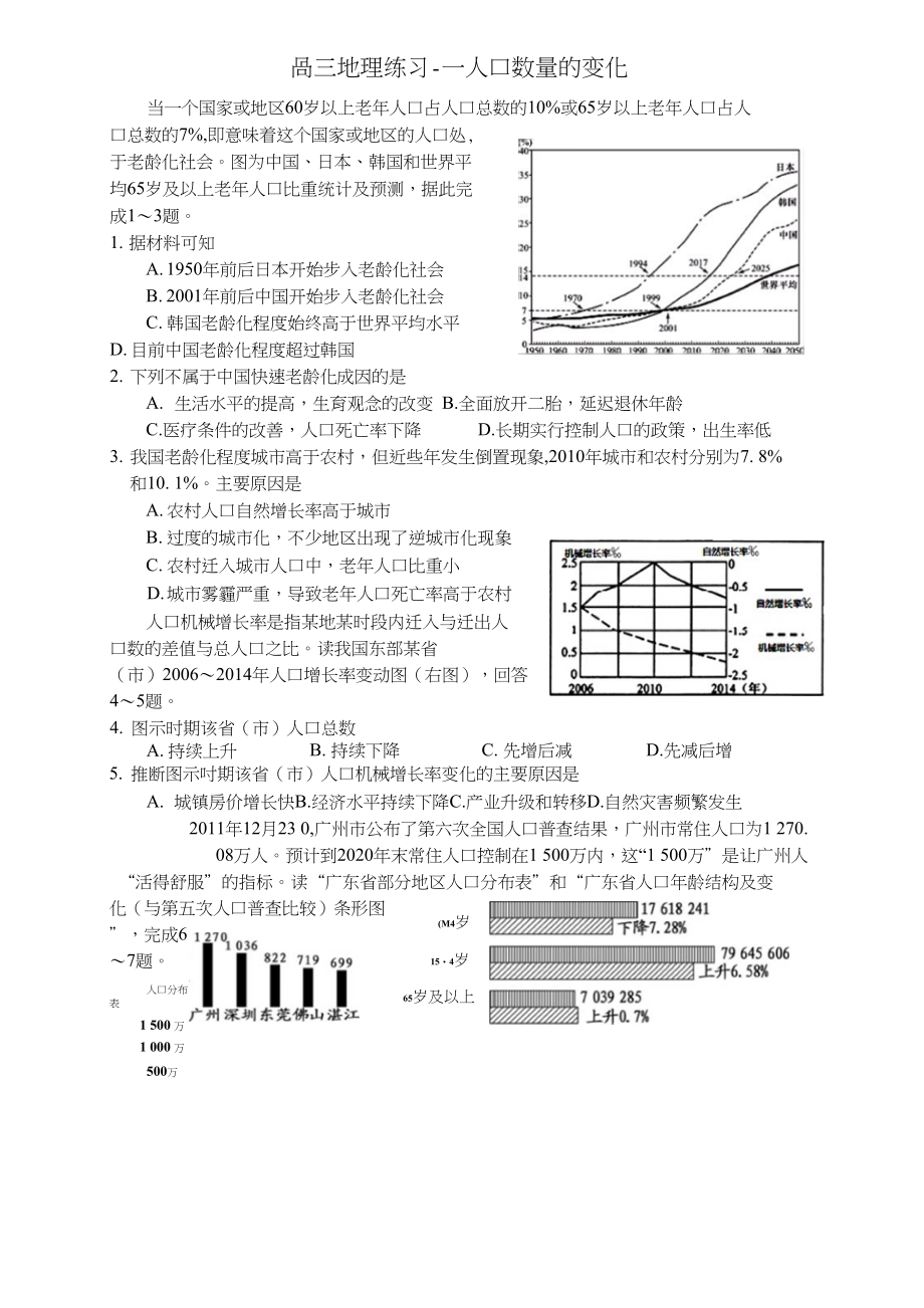 高三地理人口专题训练_第1页