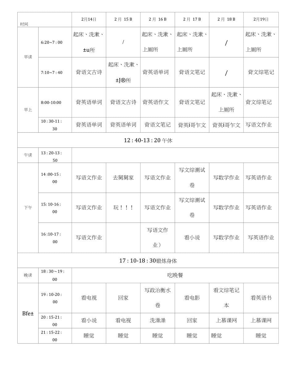 高三寒假自制时间计划表_第5页