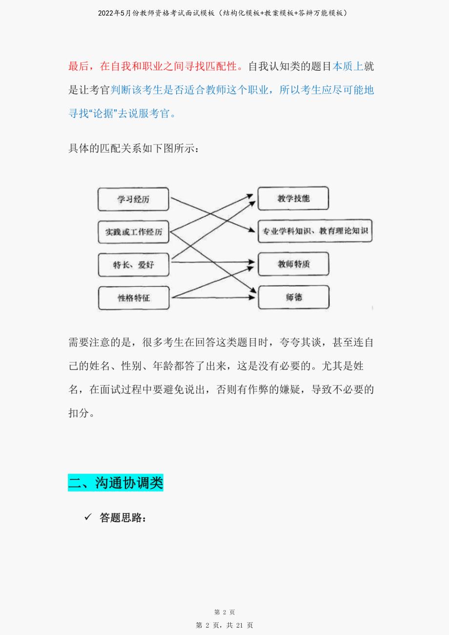 2022年5月份教师资格考试面试模板（结构化模板+教案模板+答辩万能模板）_第2页