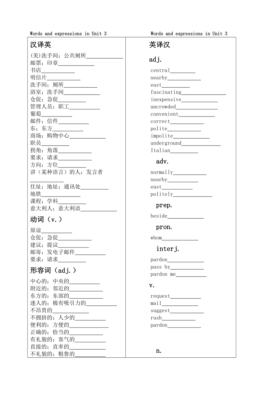 九年级上册第3单元单词检测_第1页