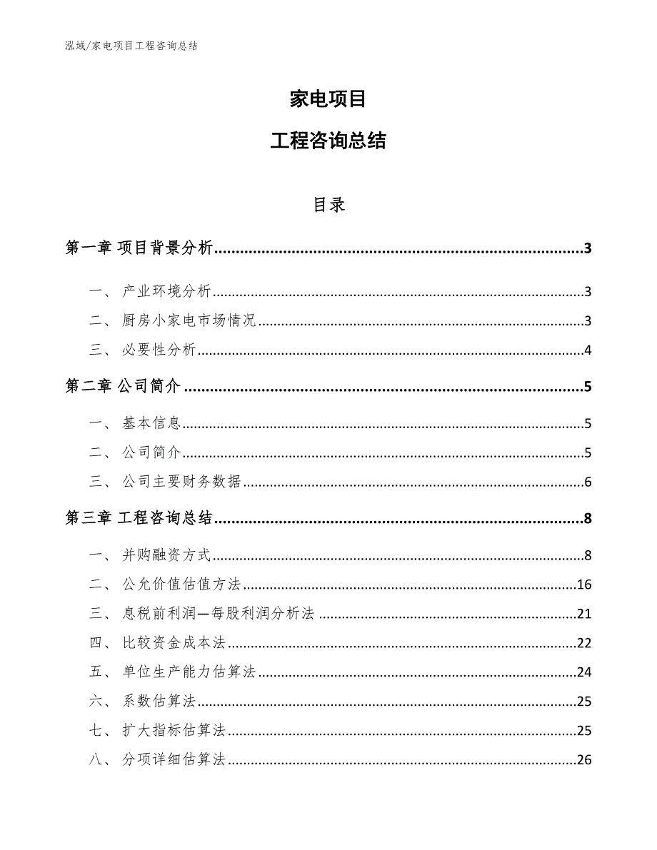 家电项目工程咨询总结（范文）_第1页