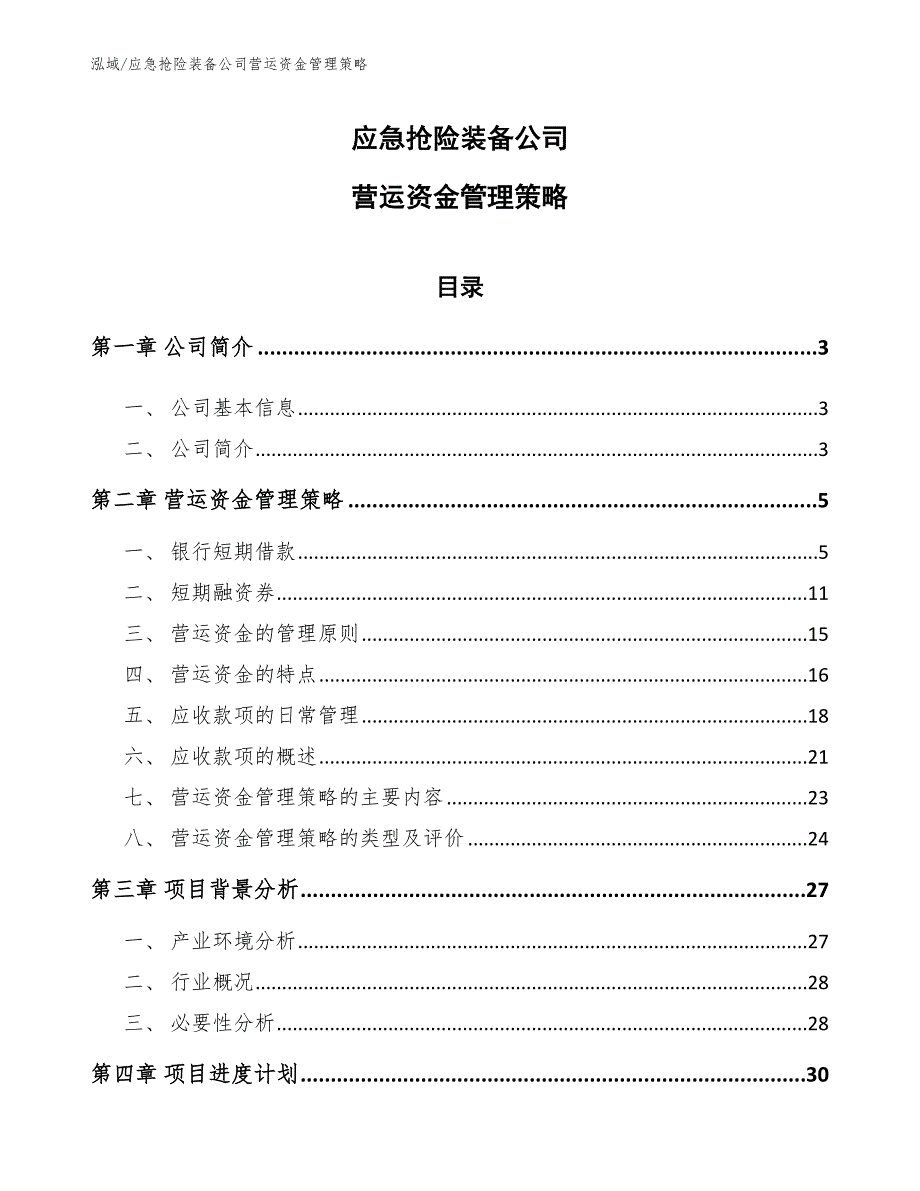 应急抢险装备公司营运资金管理策略_第1页