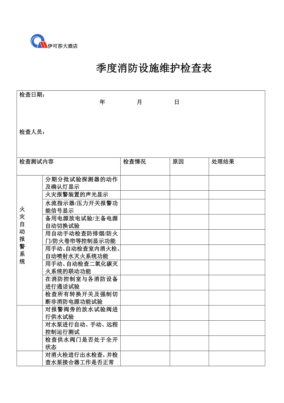 季度消防设施维护检查表_第1页