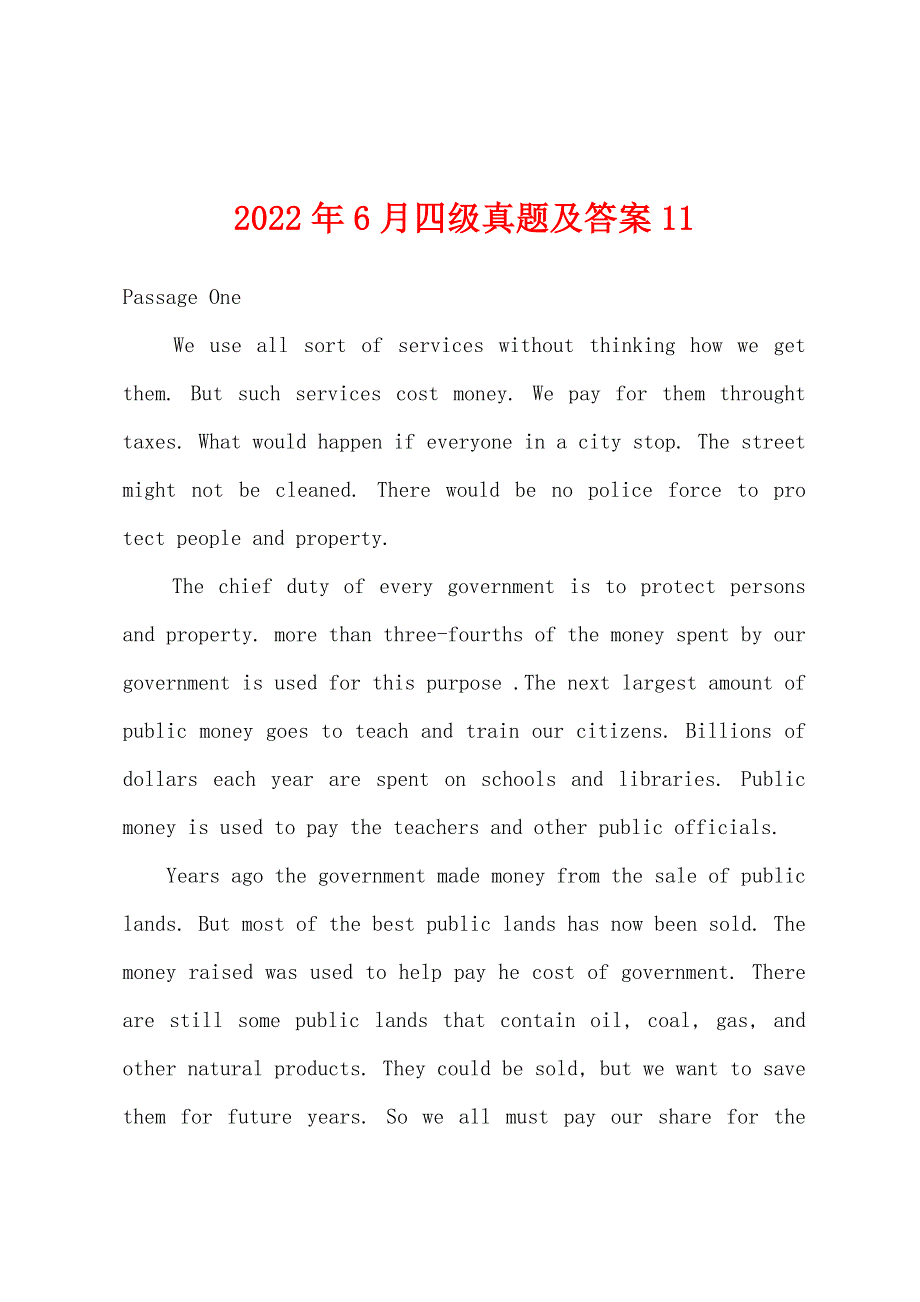 2022年6月四级真题及答案11_第1页