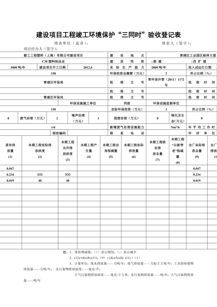 建设项目竣工验收三同时登记表_第1页