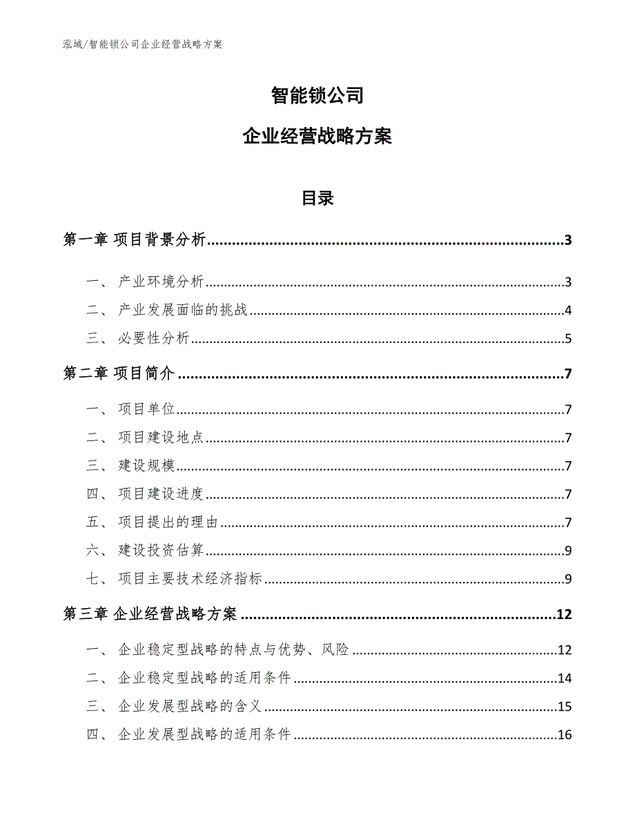 智能锁公司企业经营战略方案_第1页