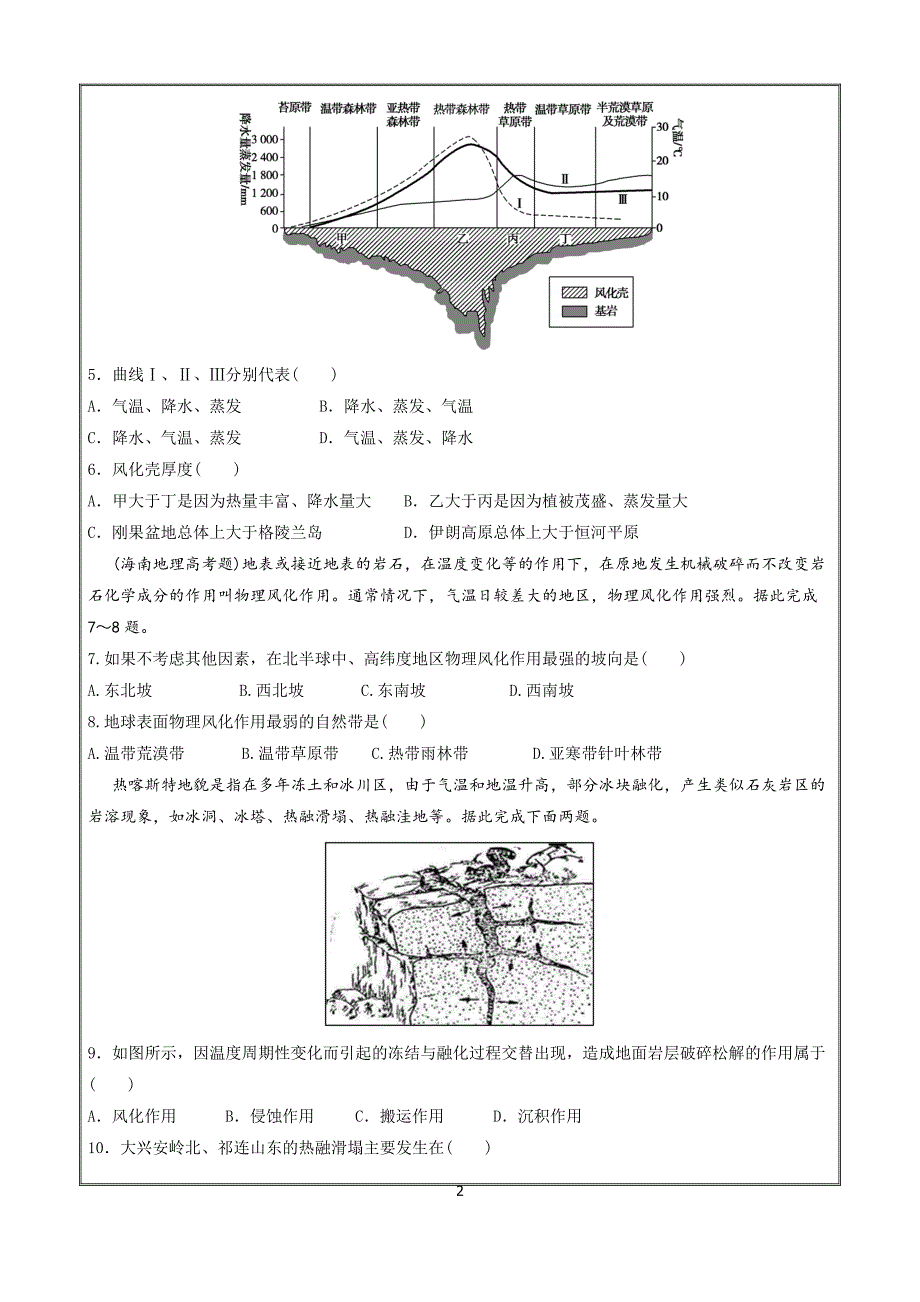 2022届高考地理（地形塑造）微点练1风化与侵蚀作用 - 原卷_第2页