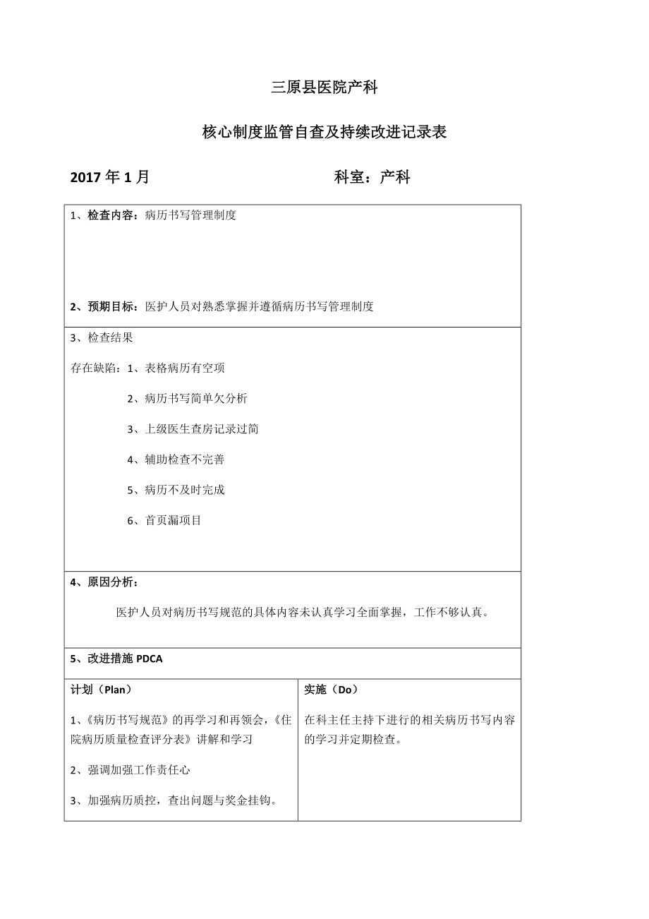 核心制度监管自查及持续改进记录表-1_第1页