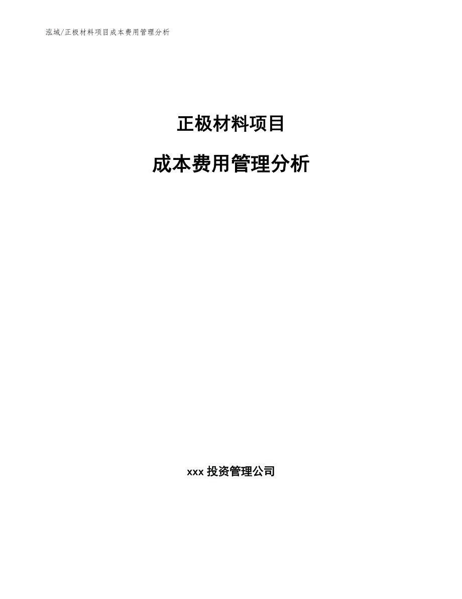 正极材料项目成本费用管理分析【参考】_第1页