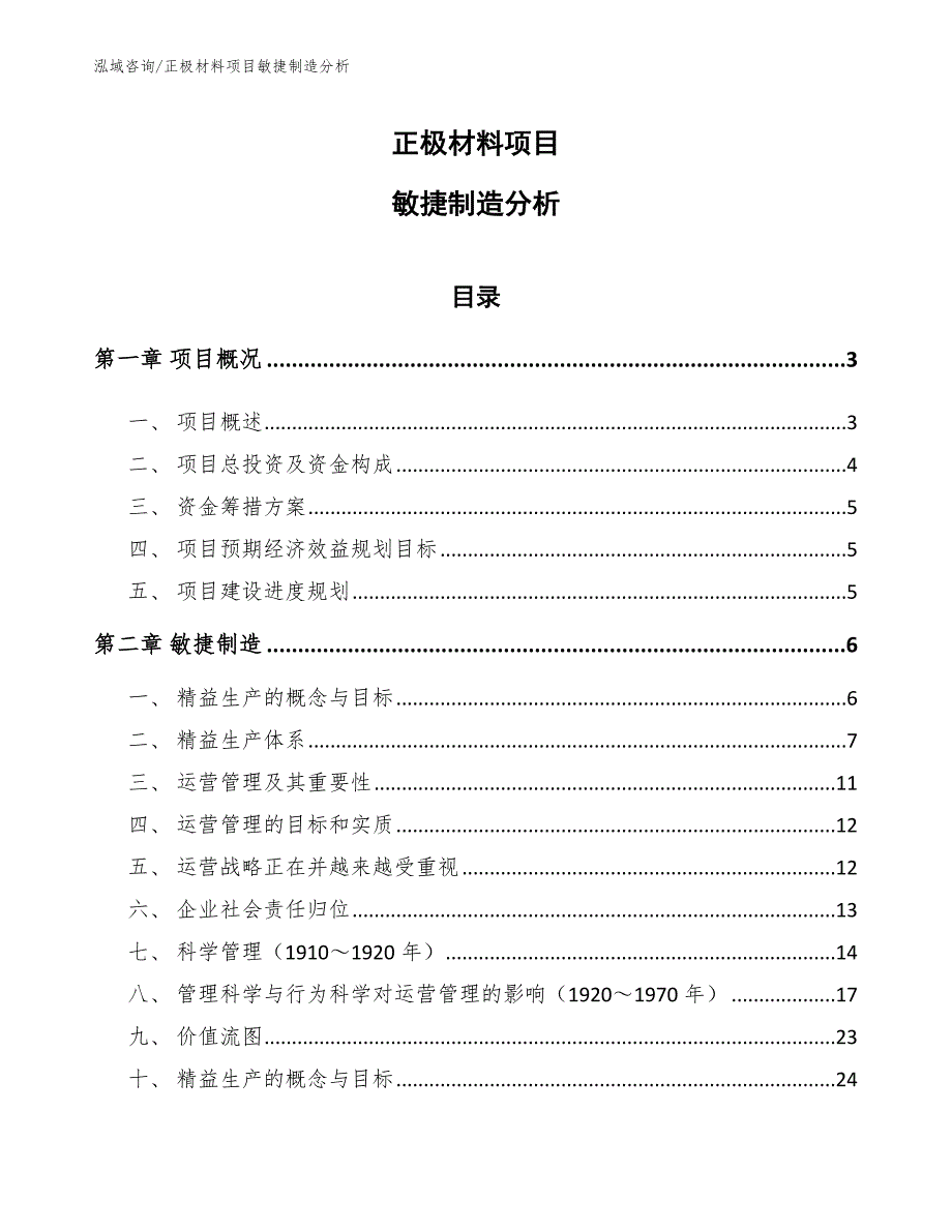 正极材料项目敏捷制造分析_第1页