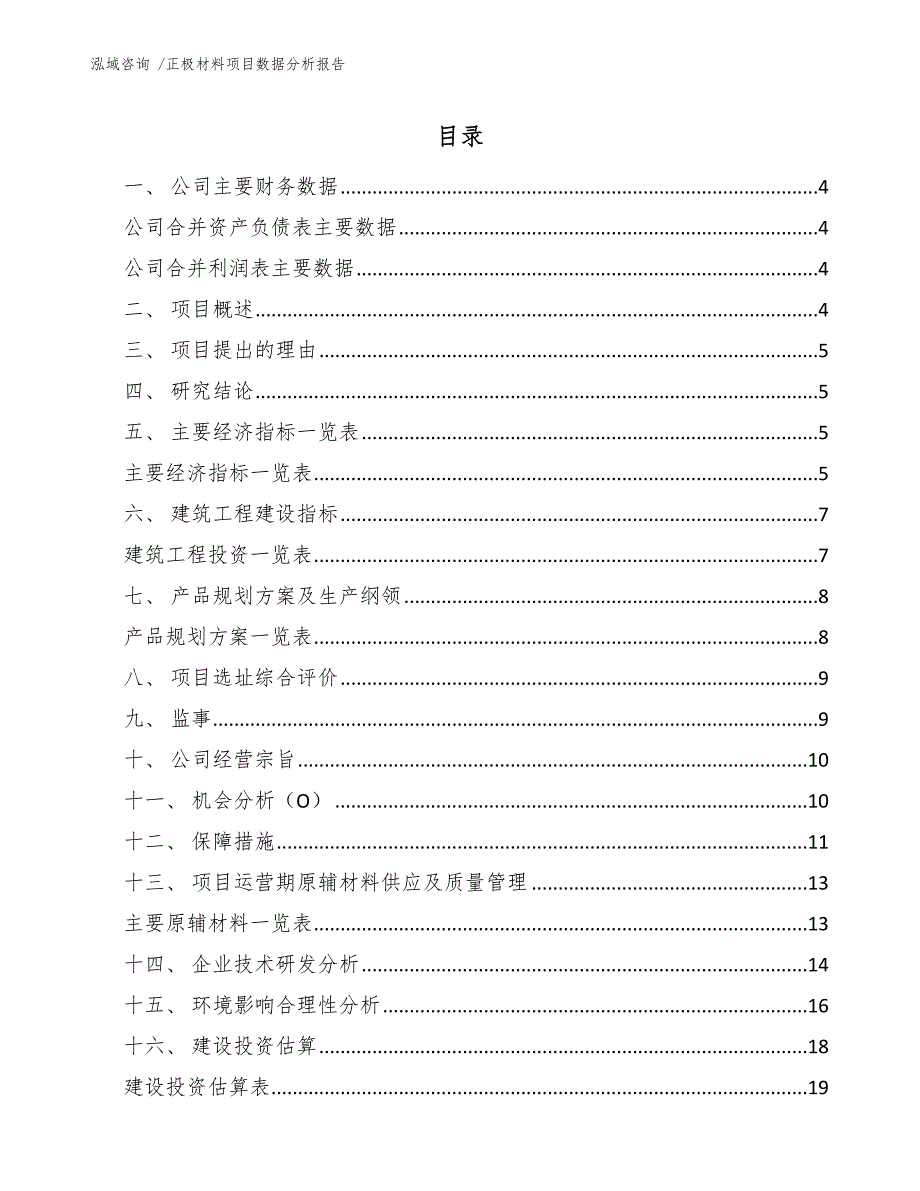 正极材料项目数据分析报告模板范文_第1页