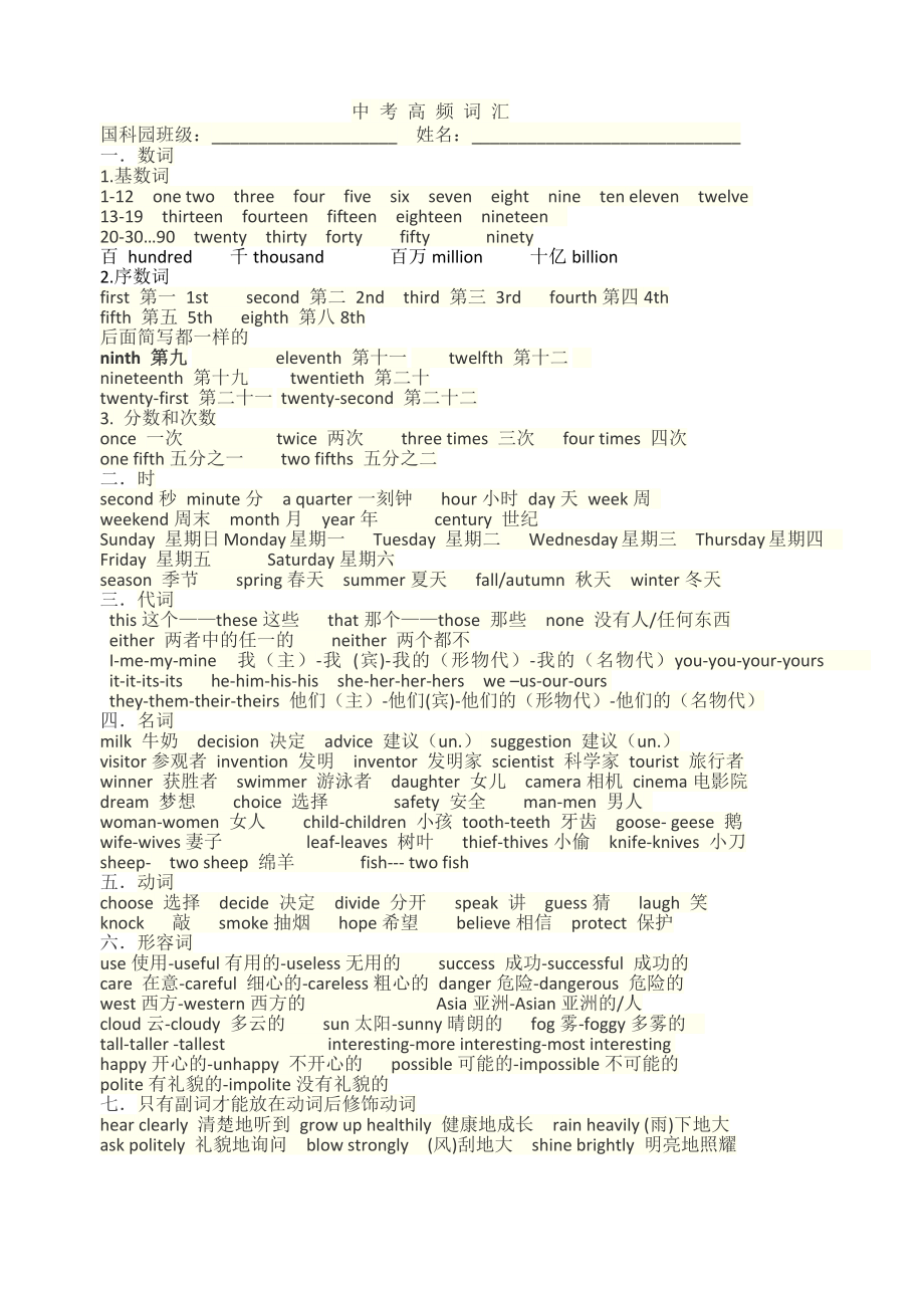 海南省中考高频词汇_第1页