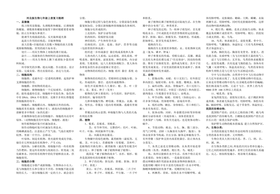 河北版-初一生物-上册复习提纲_第1页