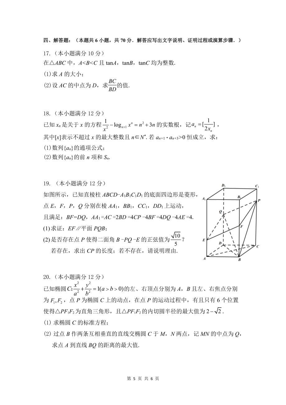 （B4联考新高考调研）湖北省部分省级示范性重点中学2021届高三统一质量检测数学试题（PDF无答案）_第5页