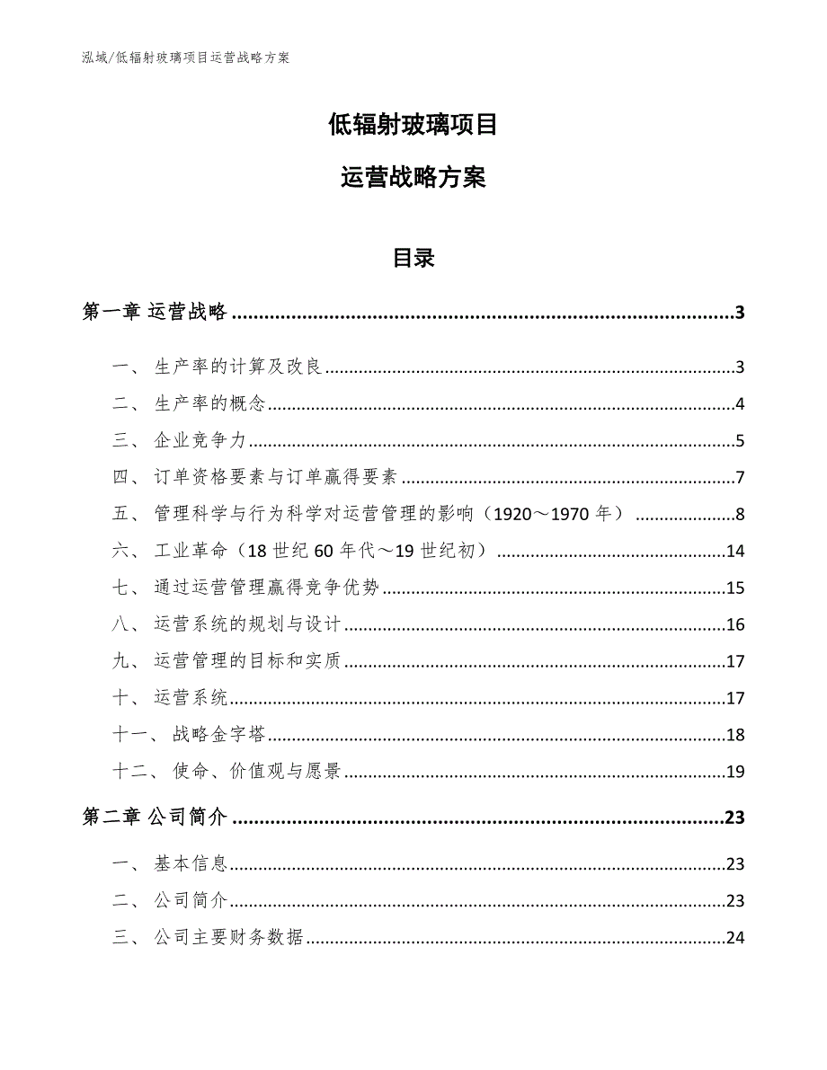 低辐射玻璃项目运营战略方案_参考_第1页