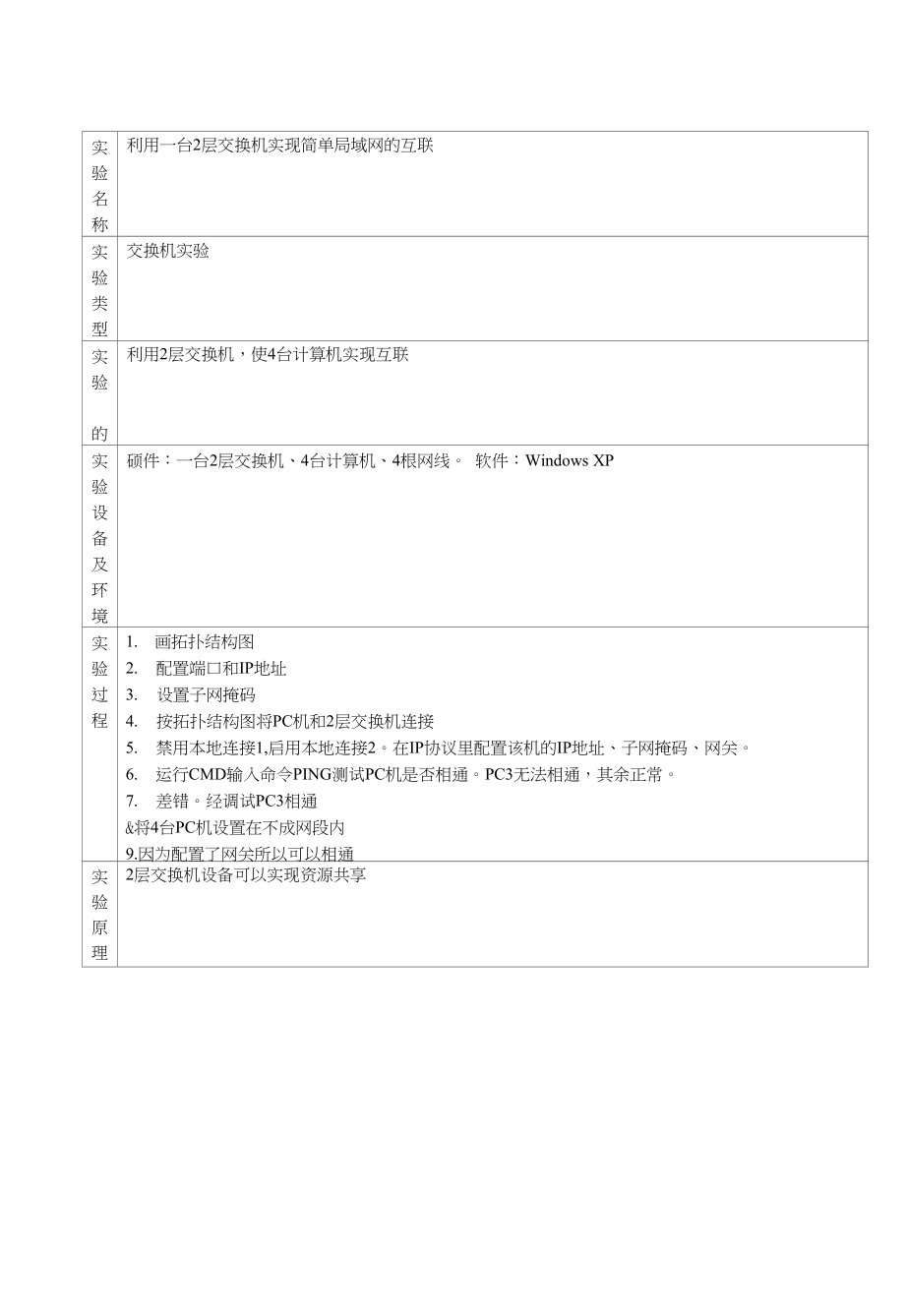 利用一台2层交换机实现简单局域网的互联_第1页