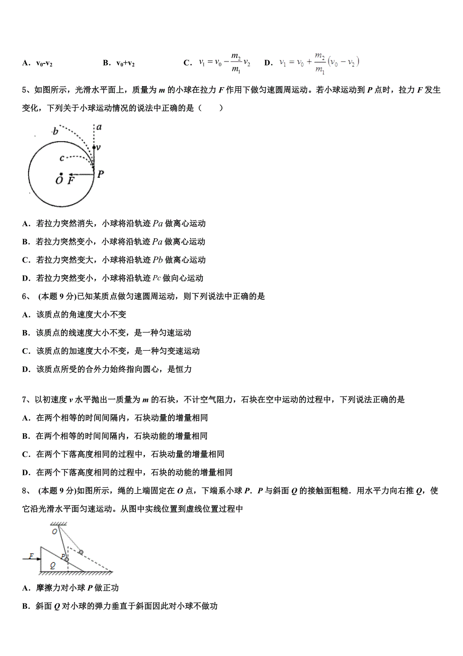 2022届河北省邢台市巨鹿县二中物理高一下期末教学质量检测试题（含答案解析）_第2页