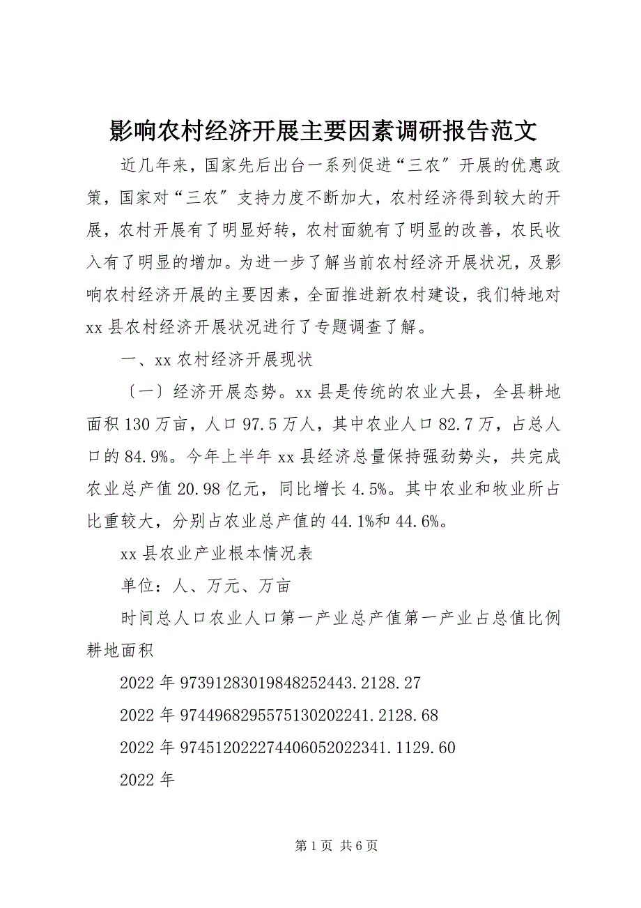 影响农村经济发展主要因素调研报告2_第1页